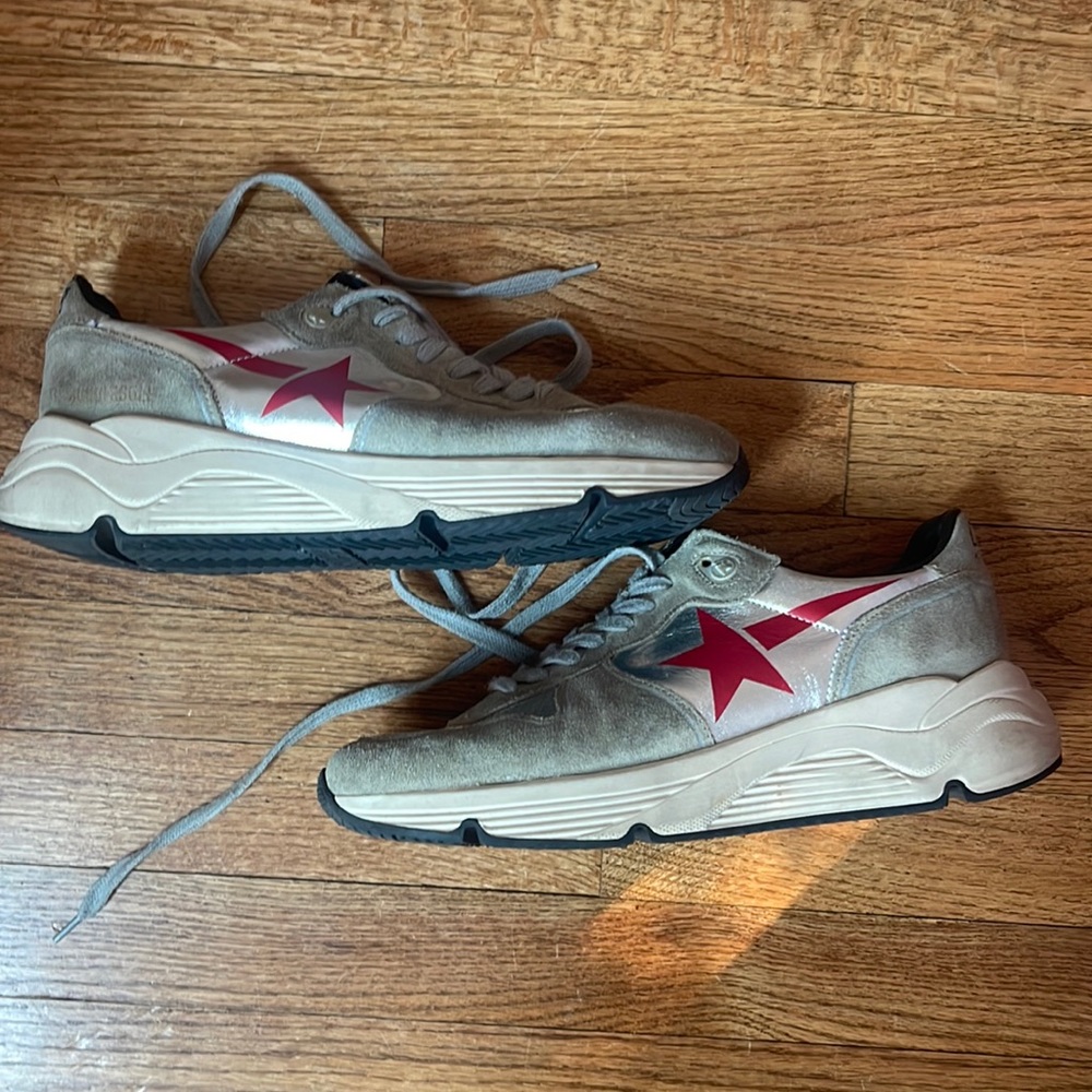 COPY - Great condition Golden Goose shoes!!!! Gently worn. Gray/silver with red